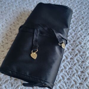 Victoria's Secret Jewelry Roll Travel Bag Black/VS Pink Stripes/Gold